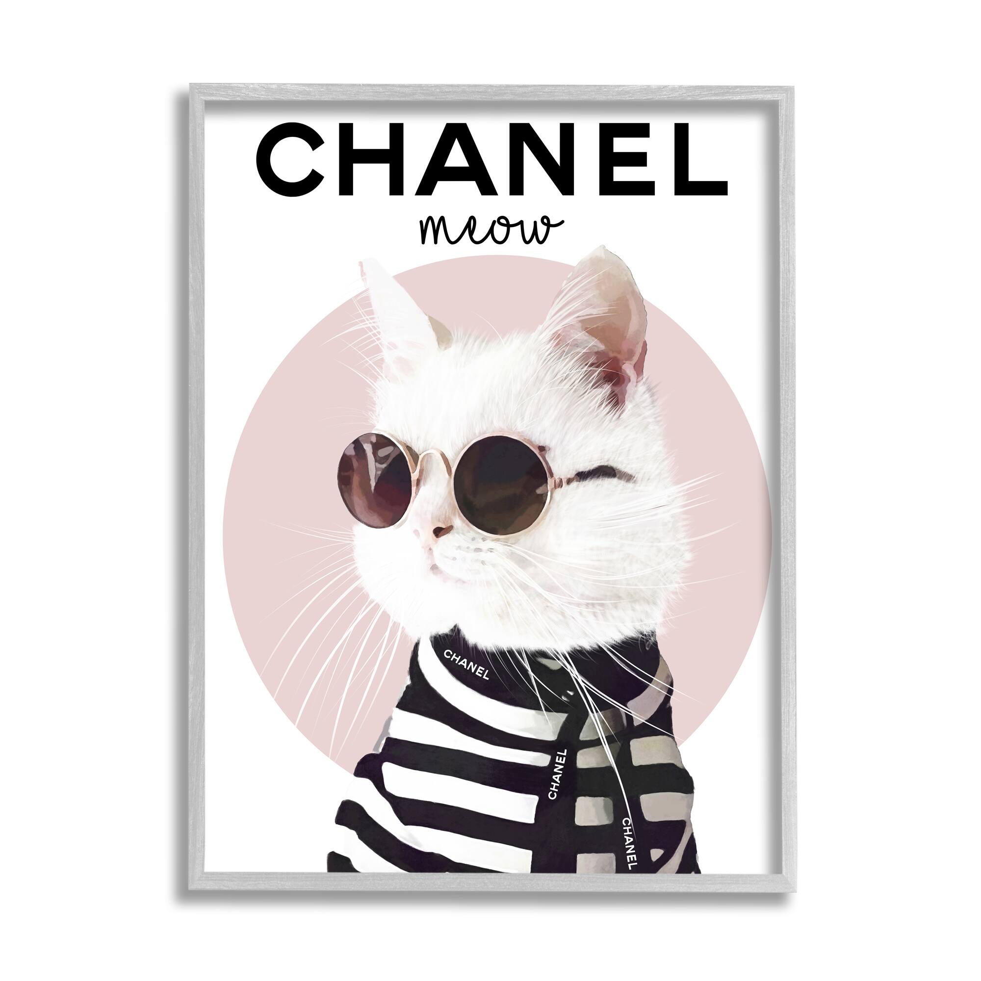 Stupell Industries Chic Kitty Cat Meow Glam Fashion Pink Circle in Frame Wall Art